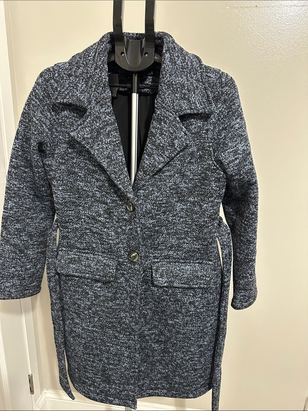 Steve Madden Marled Navy-Gray Pea Coat with Belt